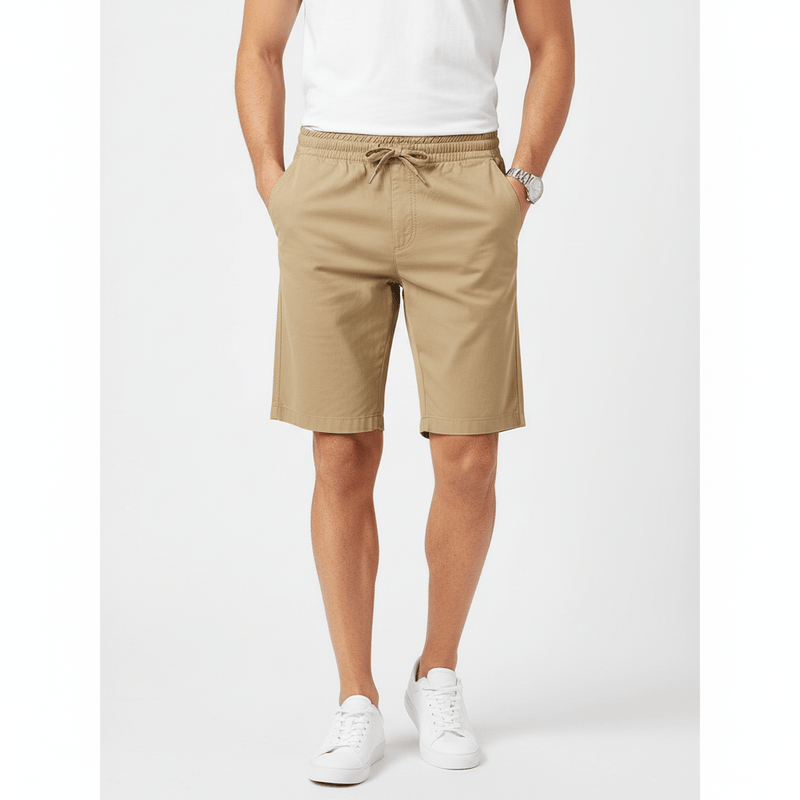 Men's Cotton Twill Bermuda Shorts: Slim Fit, Elastic Waist, Ultimate Comfort S - Shop Giordano