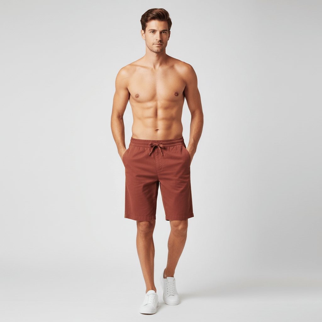 Men's Cotton Twill Bermuda Shorts: Slim Fit, Elastic Waist, Ultimate Comfort S - Shop Giordano