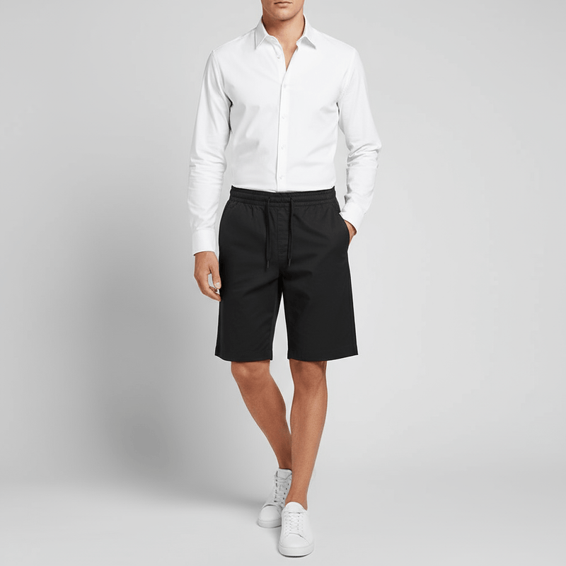 Men's Cotton Twill Bermuda Shorts: Slim Fit, Elastic Waist, Ultimate Comfort S - Shop Giordano