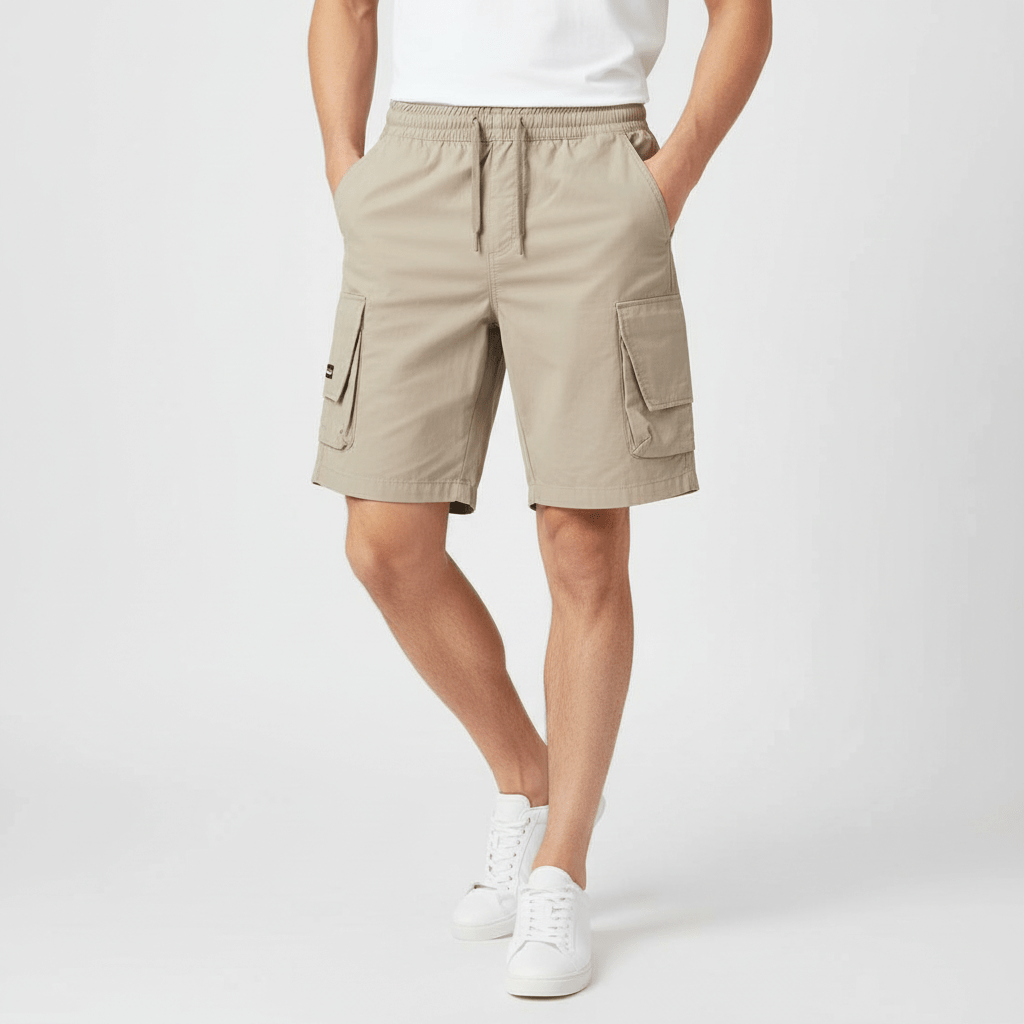 Men's Cotton Twill Cargo Shorts: Relaxed Fit, Elastic Waist Comfort S - Shop Giordano