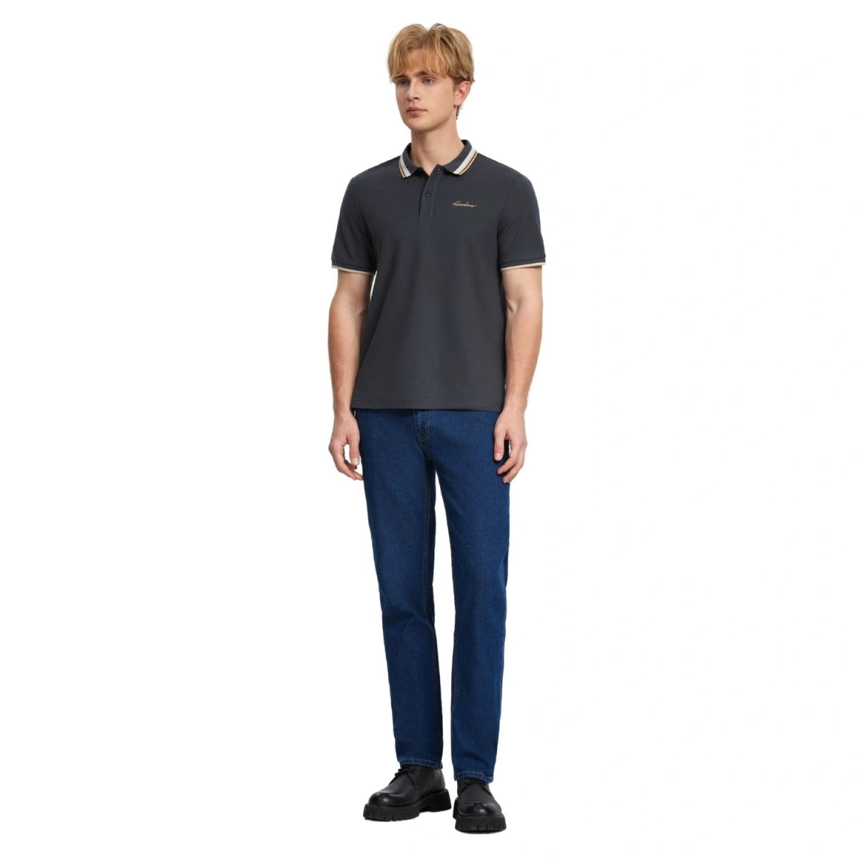 Men's Flat Knit Collar Short Sleeve Cotton Blend Polo - Giordano