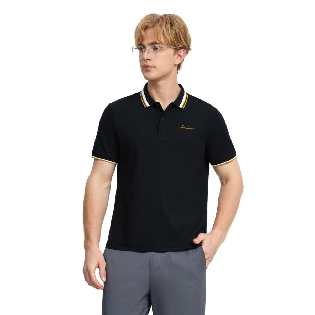 Men's Flat Knit Collar Short Sleeve Cotton Blend Polo - Giordano