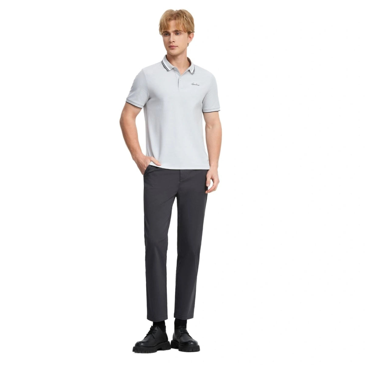 Men's Flat Knit Collar Short Sleeve Cotton Blend Polo - Giordano