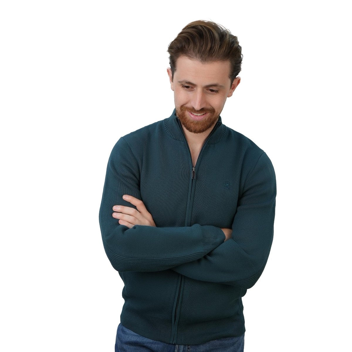 Giordano Men's Full-Zip Mock Neck Textured Knit Cardigan | Green