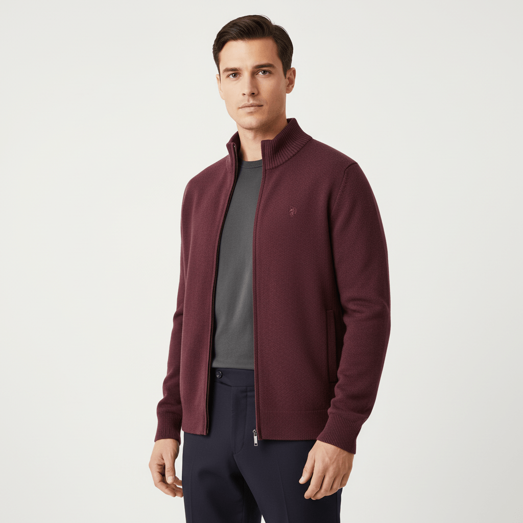 Men's Full - Zip Mock Neck Textured Knit Cardigan S - Shop Giordano