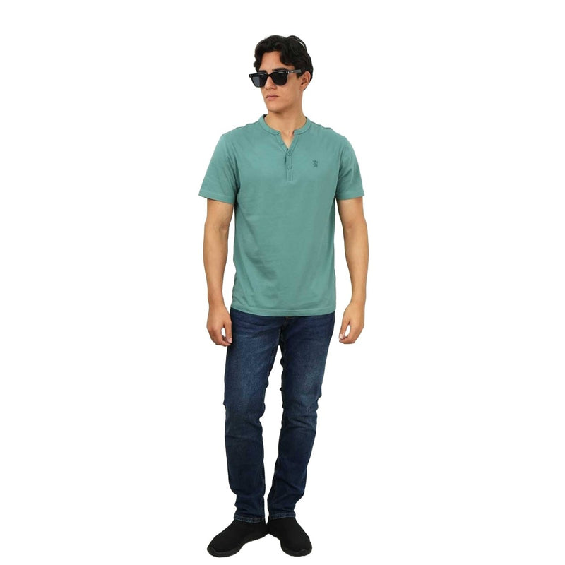 Giordano Men's Henley Tee With Lion Embroidery - Premium Tee