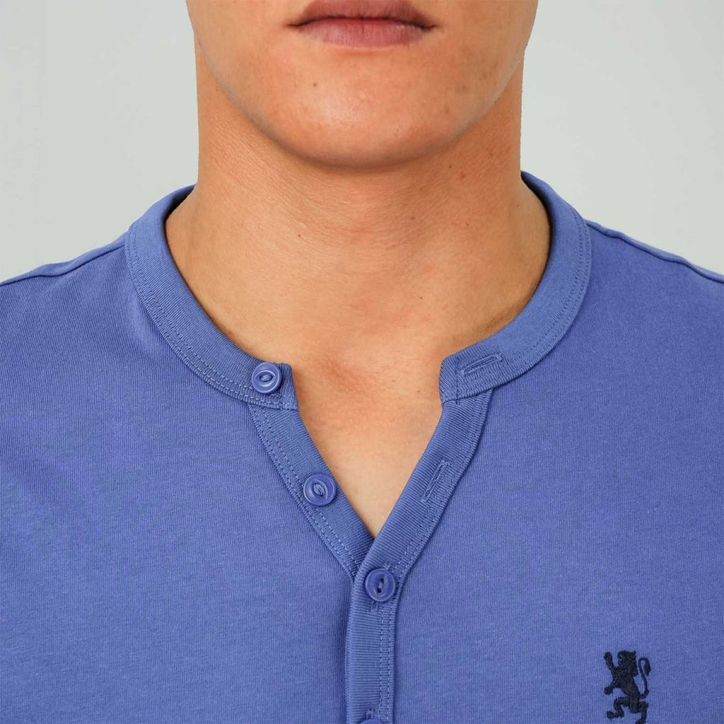 Giordano Men's Henley Tee With Lion Embroidery - Premium Tee