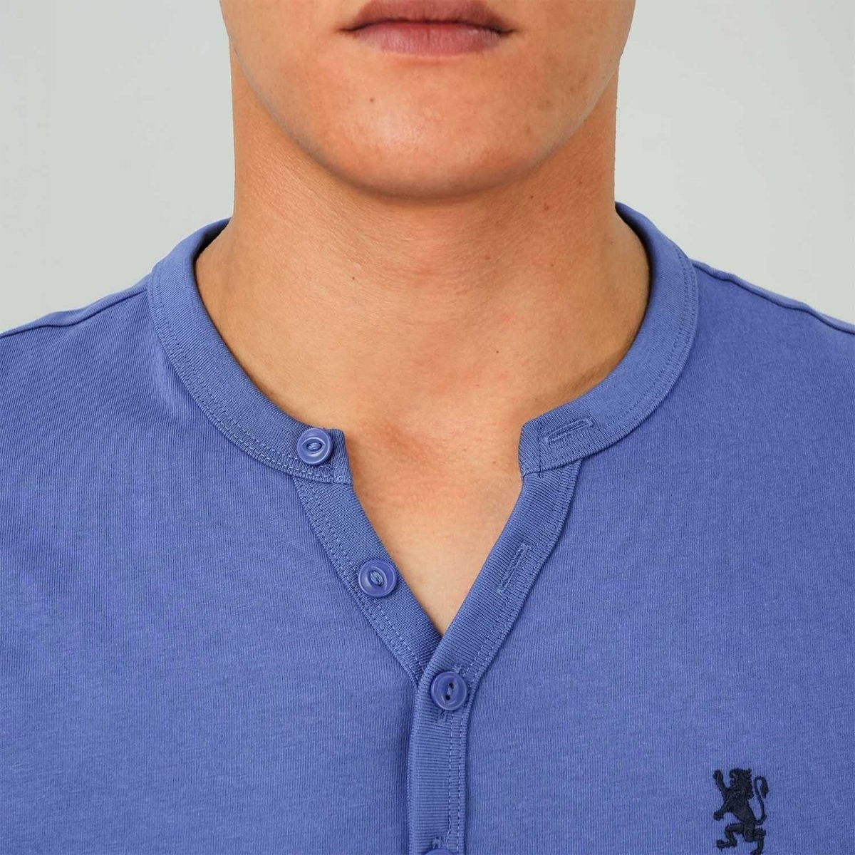 Giordano Men's Henley Tee With Lion Embroidery - Premium Tee