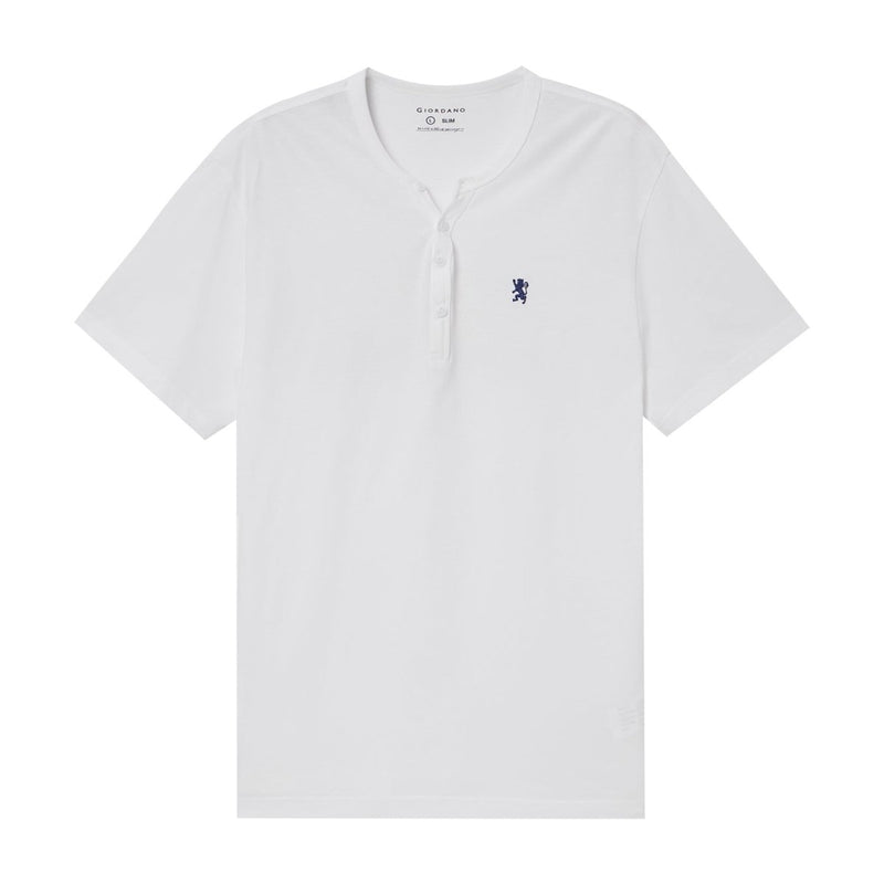 Giordano Men's Henley Tee with Lion Embroidery - Premium Tee