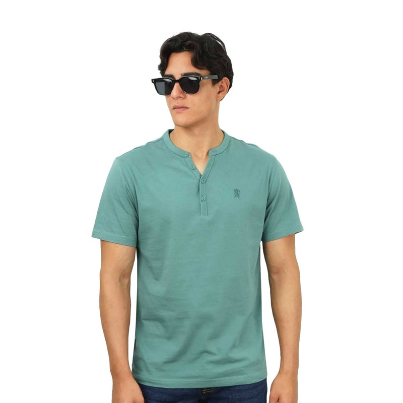 Giordano Men's Henley Tee With Lion Embroidery - Premium Tee