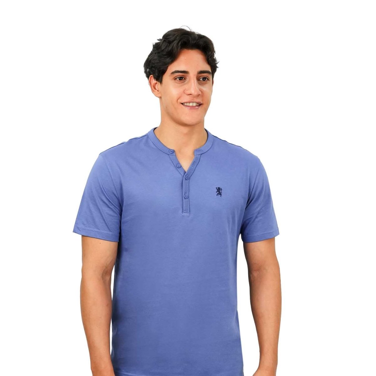 Giordano Men's Henley Tee With Lion Embroidery - Premium Tee