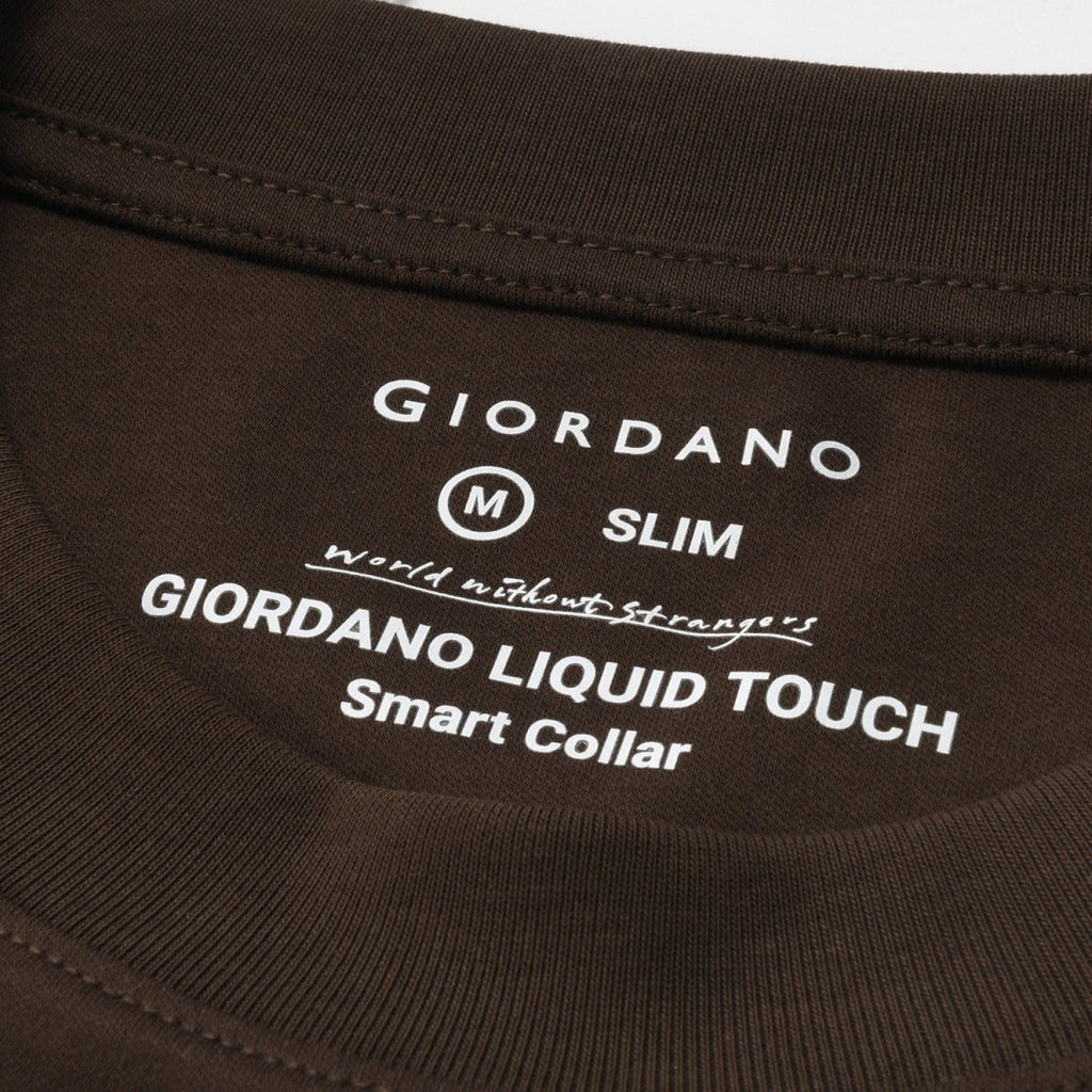 Giordano Men's Interlock Crew Neck Long Sleeve Slim Fit Embroidery Liquid Touch Smart Collar Tees - Premium Tee
