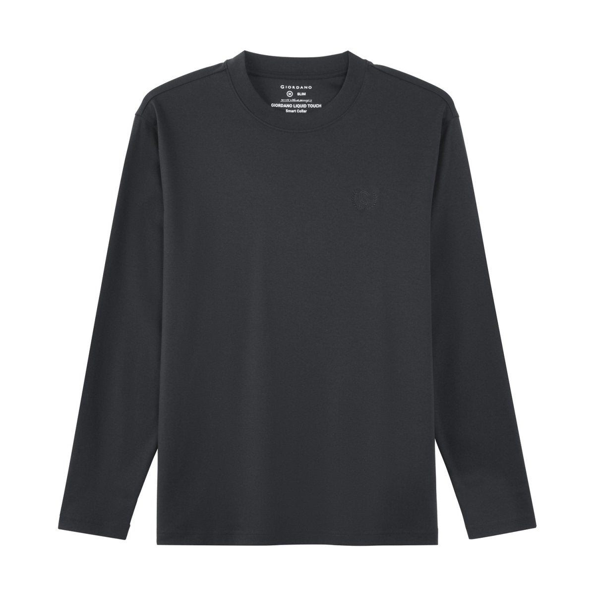 Men’S Interlock Crew Neck Long Sleeve Slim Fit Embroidery Liquid Touch Smart Collar Tees - Giordano