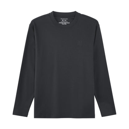 Men’S Interlock Crew Neck Long Sleeve Slim Fit Embroidery Liquid Touch Smart Collar Tees - Giordano