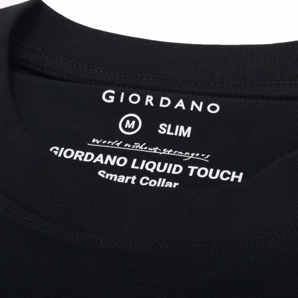 Men’S Interlock Crew Neck Long Sleeve Slim Fit Embroidery Liquid Touch Smart Collar Tees S - Shop Giordano