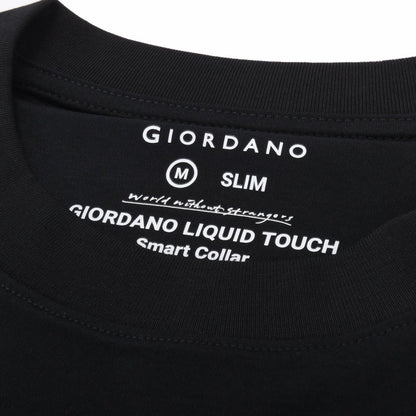 Men’S Interlock Crew Neck Long Sleeve Slim Fit Embroidery Liquid Touch Smart Collar Tees - Giordano
