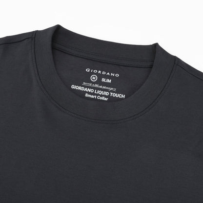Men’S Interlock Crew Neck Long Sleeve Slim Fit Embroidery Liquid Touch Smart Collar Tees - Giordano