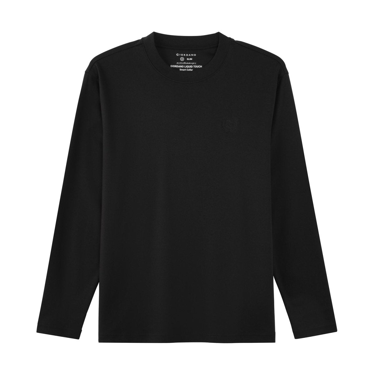 Men’S Interlock Crew Neck Long Sleeve Slim Fit Embroidery Liquid Touch Smart Collar Tees - Giordano