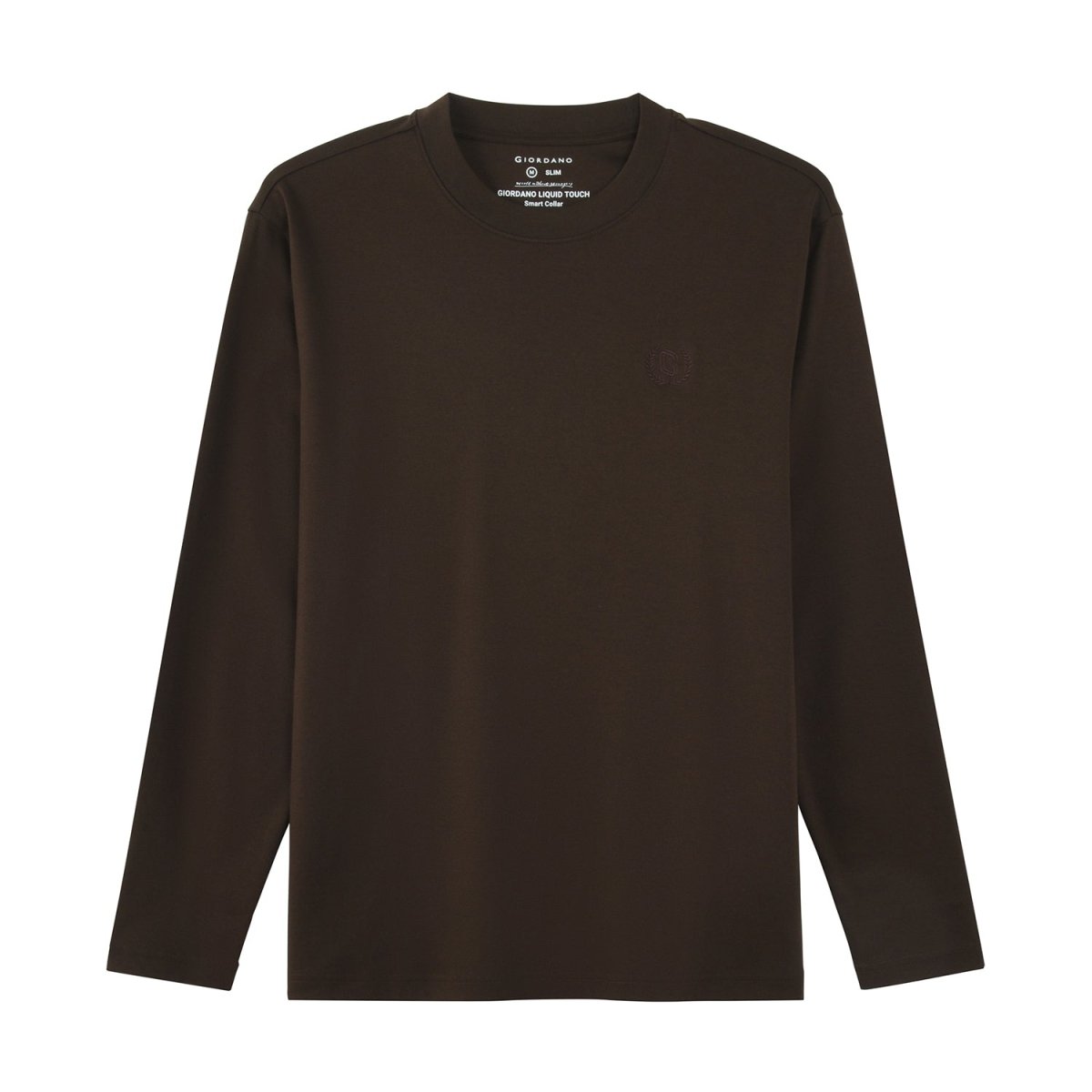 Giordano Men's Interlock Crew Neck Long Sleeve Slim Fit Embroidery Liquid Touch Smart Collar Tees - Premium Tee