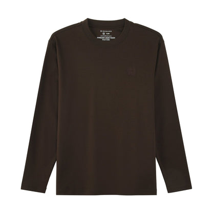 Men’S Interlock Crew Neck Long Sleeve Slim Fit Embroidery Liquid Touch Smart Collar Tees - Giordano