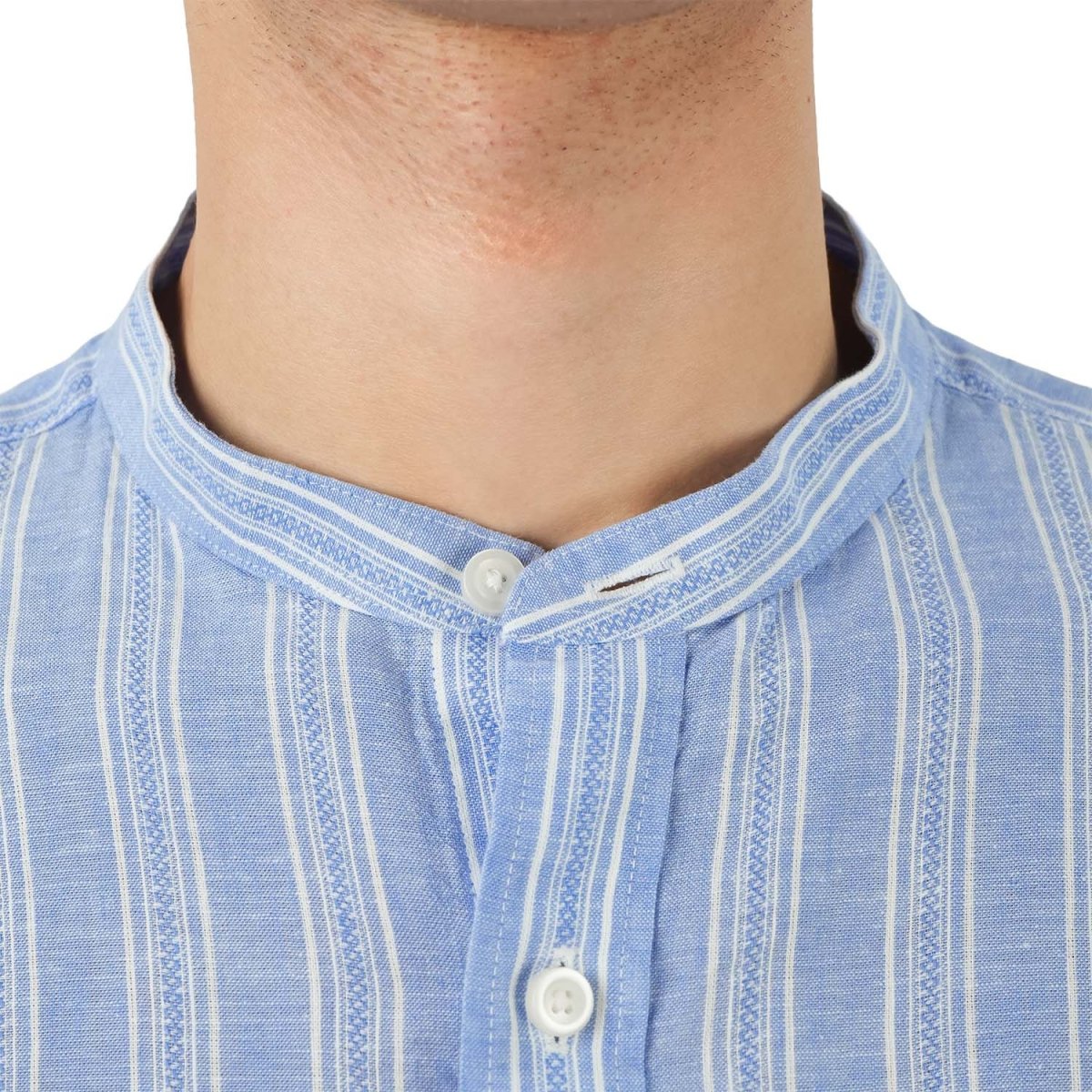 Men's Linen Cotton Poplin Band Collar Shirt | Slim Fit Summer Style - Giordano