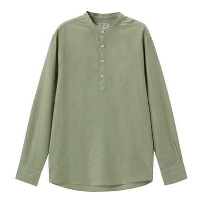 Men's Linen Cotton Poplin Shirt | Slim Fit, Band Collar - Giordano