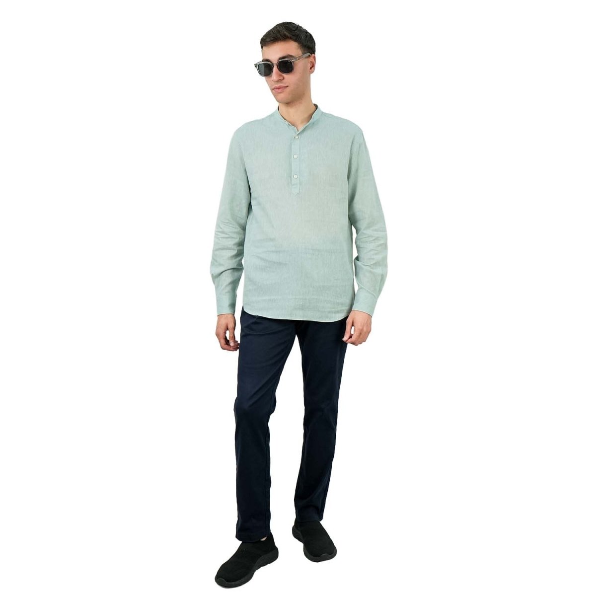 Men's Linen Cotton Poplin Shirt | Slim Fit, Band Collar - Giordano