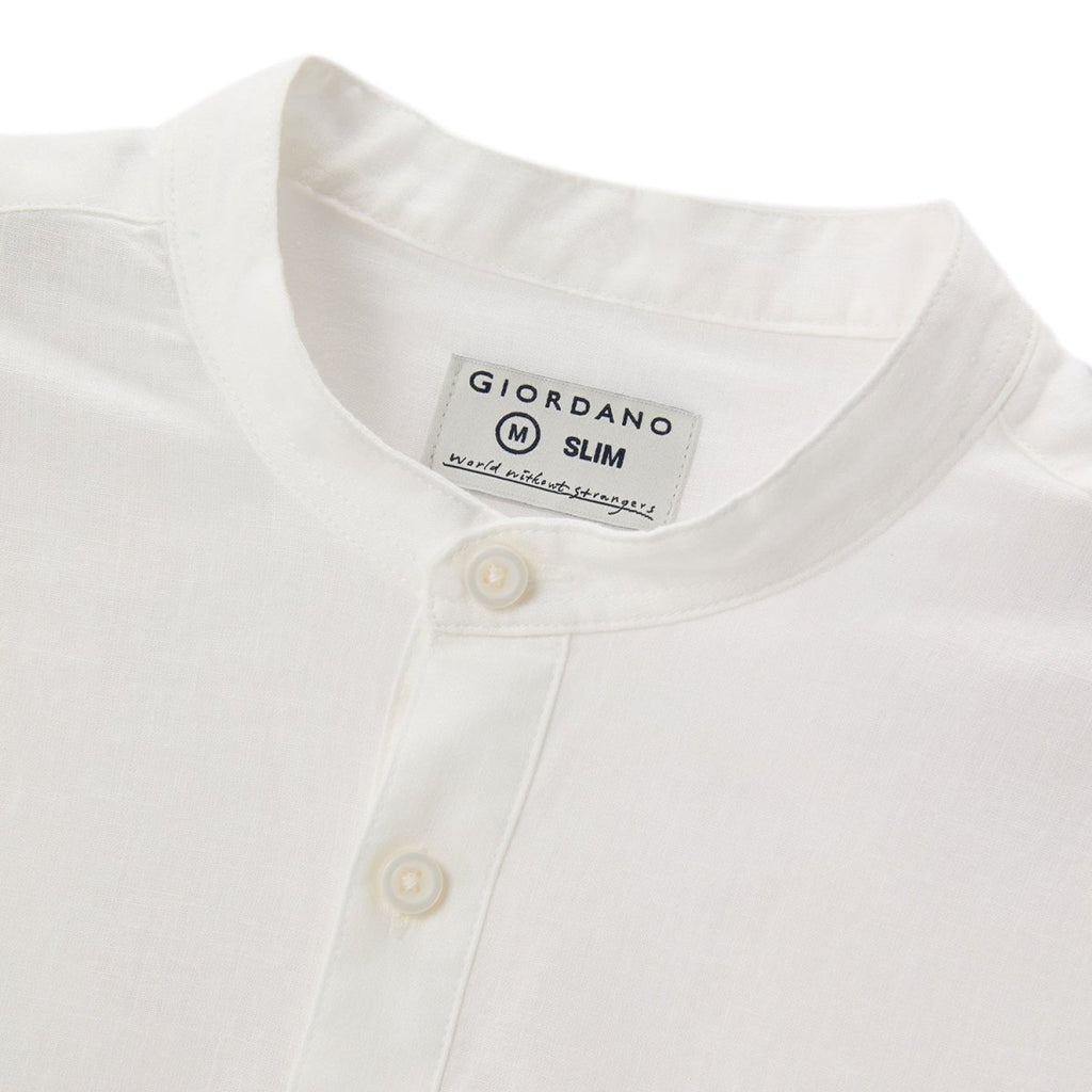 Giordano Men's Linen Cotton Poplin Shirt | Slim Fit, Band Collar - Premium Shirts