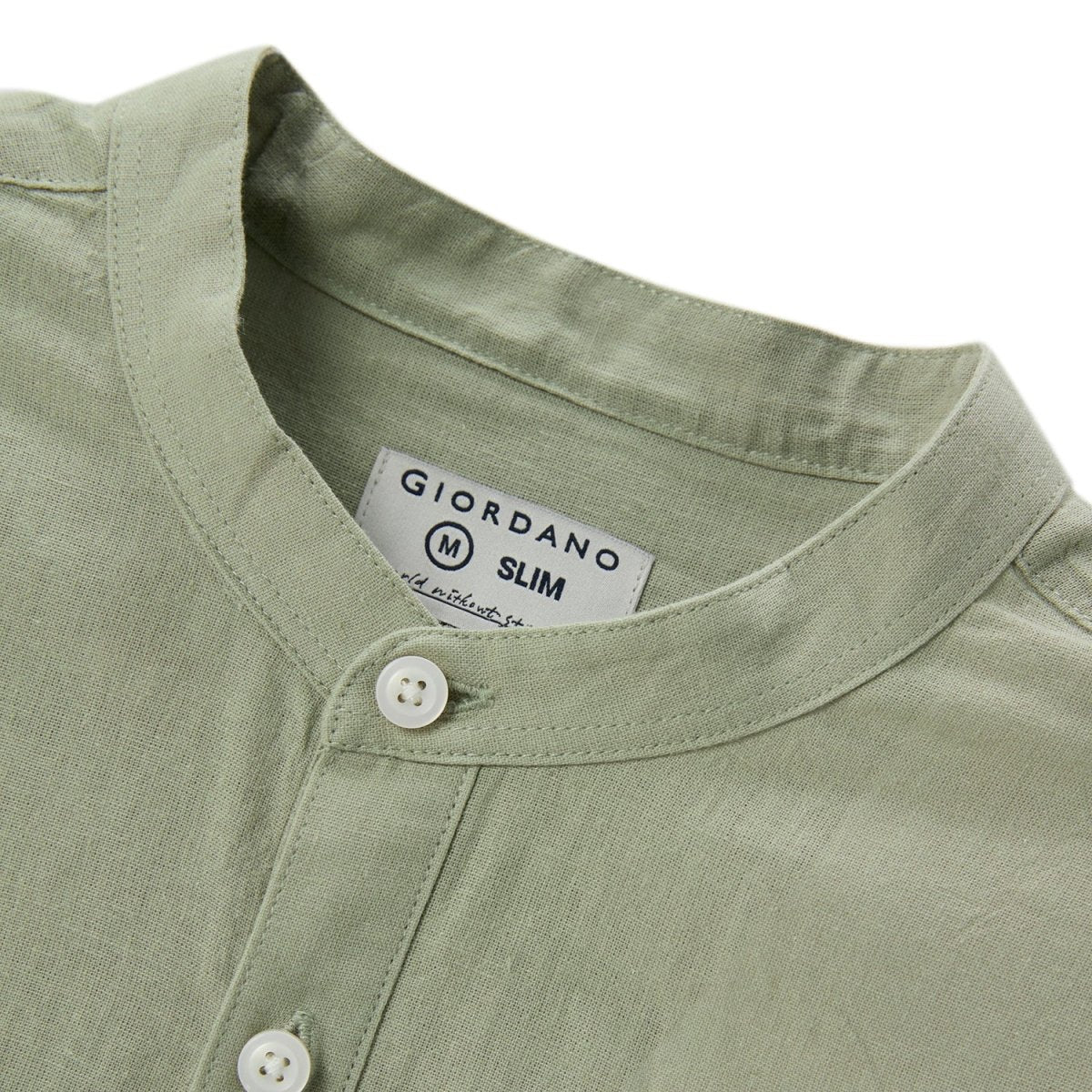 Men's Linen Cotton Poplin Shirt | Slim Fit, Band Collar - Giordano