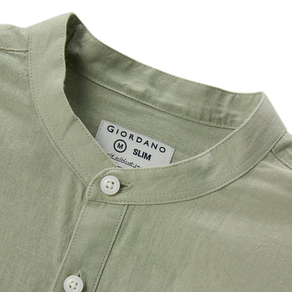 Men's Linen Cotton Poplin Shirt | Slim Fit, Band Collar - Giordano