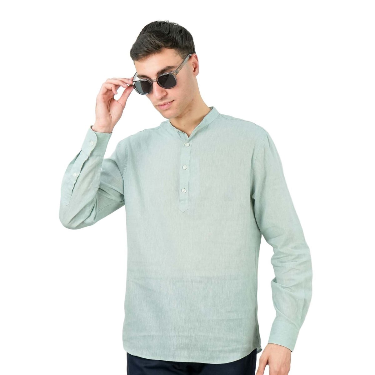 Men's Linen Cotton Poplin Shirt | Slim Fit, Band Collar - Giordano