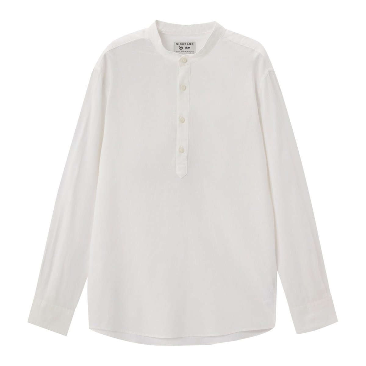 Giordano Men's Linen Cotton Poplin Shirt | Slim Fit, Band Collar - Premium Shirts