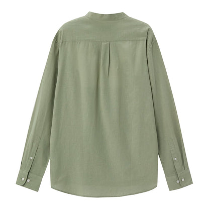 Men's Linen Cotton Poplin Shirt | Slim Fit, Band Collar - Giordano