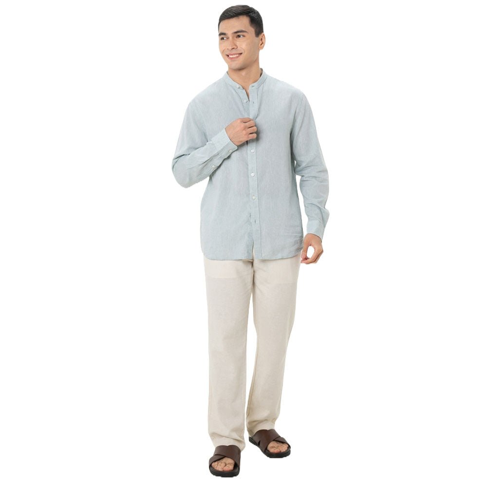 Men's Linen Poplin Blend Stand Collar Shirt - Giordano