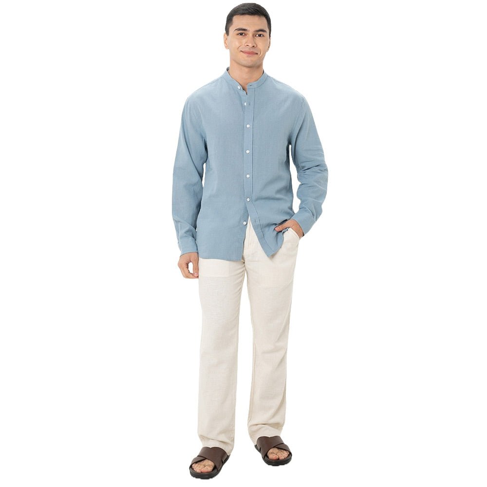 Men's Linen Poplin Blend Stand Collar Shirt - Giordano