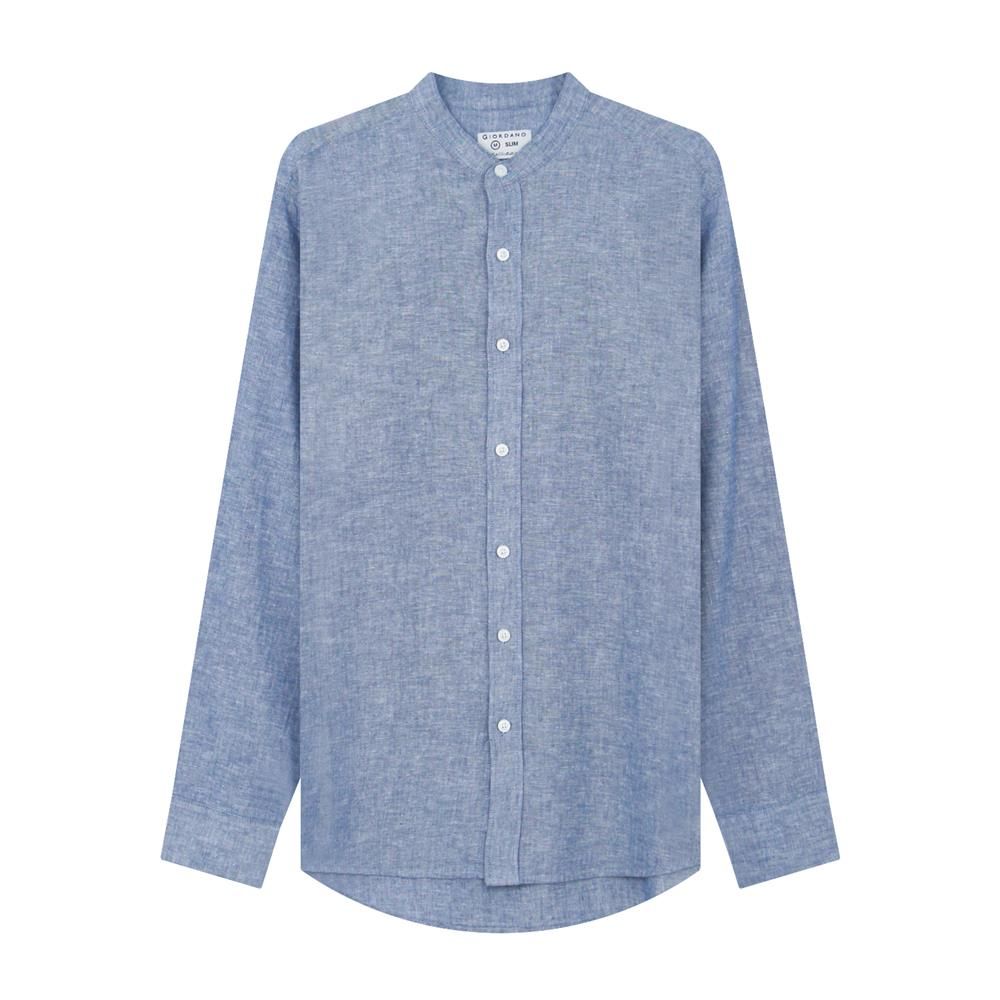 Men's Linen Poplin Blend Stand Collar Shirt - Giordano