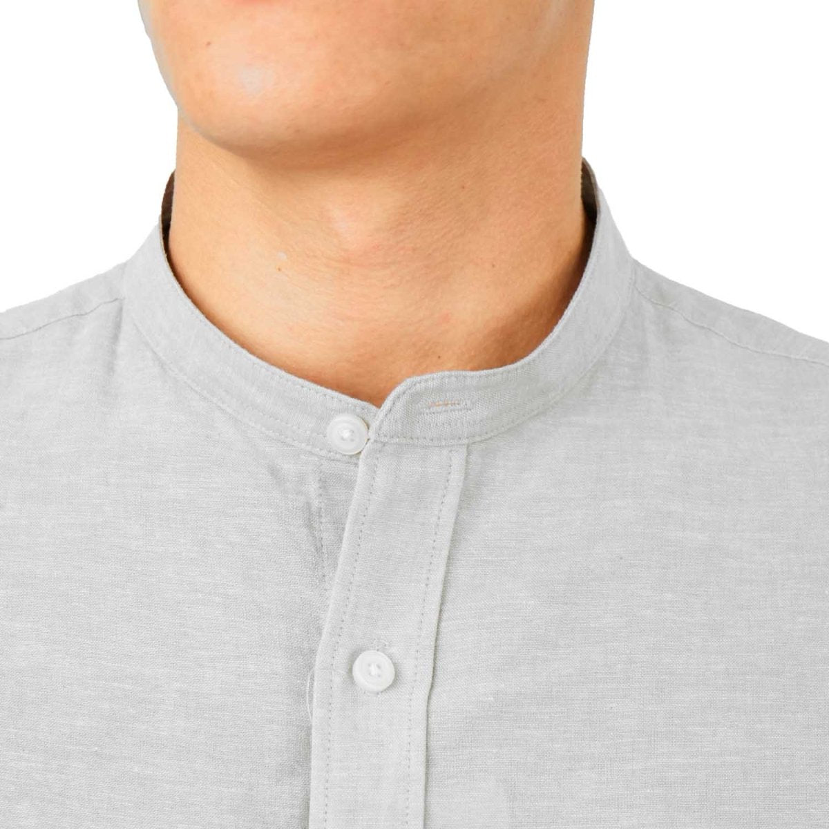 Giordano Men's Linen Poplin Blend Stand Collar Shirt - Premium Shirts