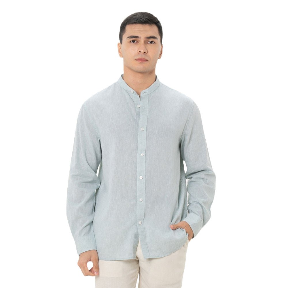 Giordano Men's Linen Poplin Blend Stand Collar Shirt - Premium Shirts