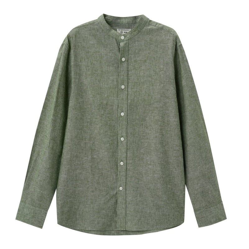 Giordano Men's Linen Poplin Blend Stand Collar Shirt - Premium Shirts