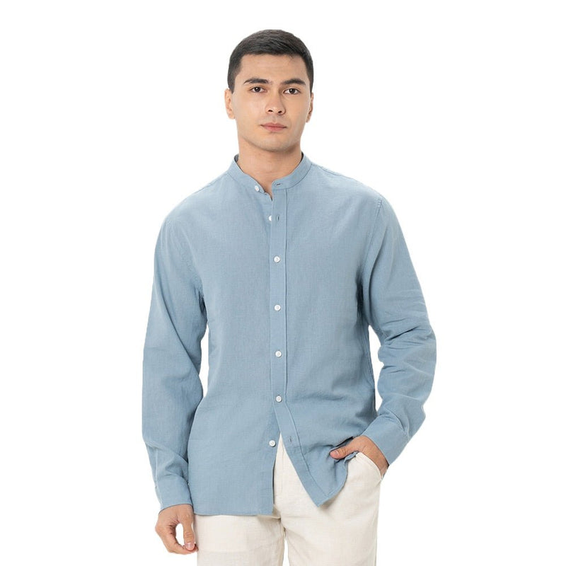 Giordano Men's Linen Poplin Blend Stand Collar Shirt - Premium Shirts
