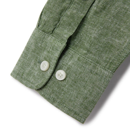 Men's Linen Poplin Blend Stand Collar Shirt - Giordano