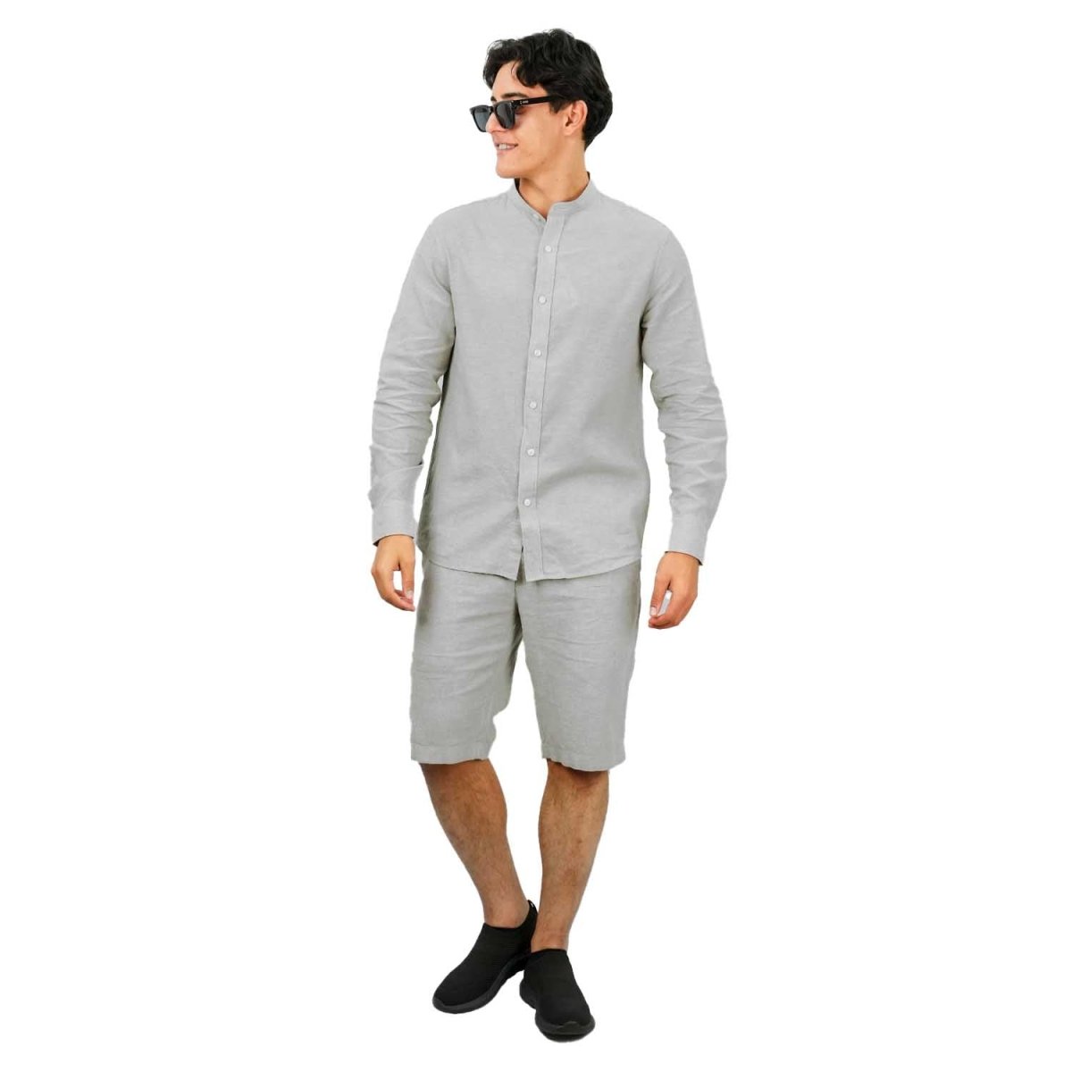 Men's Linen Poplin Blend Stand Collar Shirt - Giordano