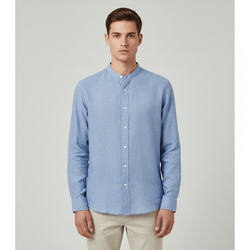 Men's Linen Poplin Blend Stand Collar Shirt S - Shop Giordano