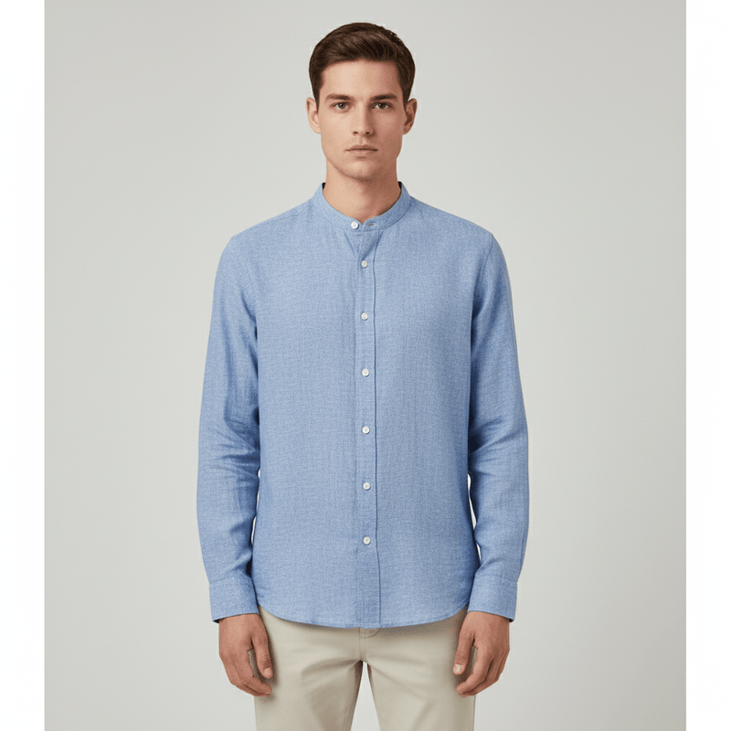 Giordano Men's Linen Poplin Blend Stand Collar Shirt - Premium Shirts