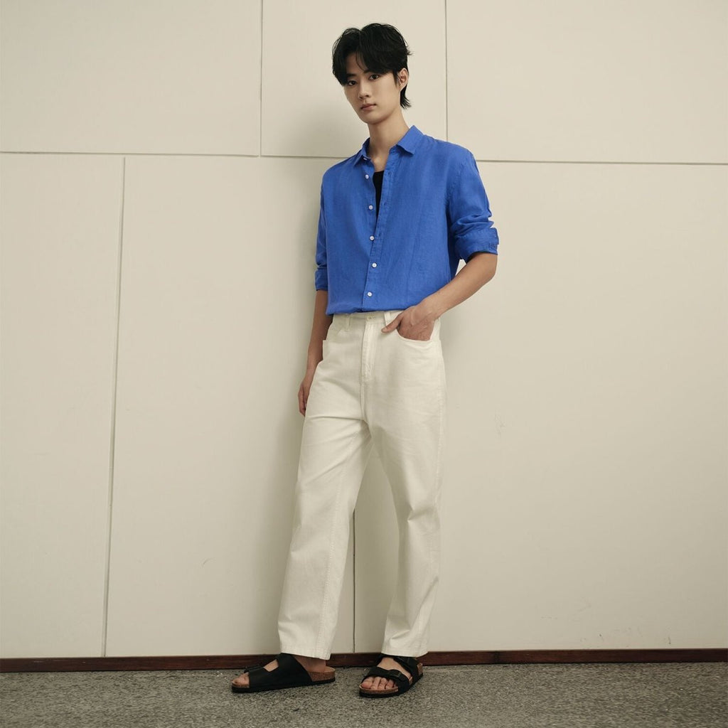 Men’S Linen Poplin Long Sleeve Shirt | Korea Collection S - Shop Giordano