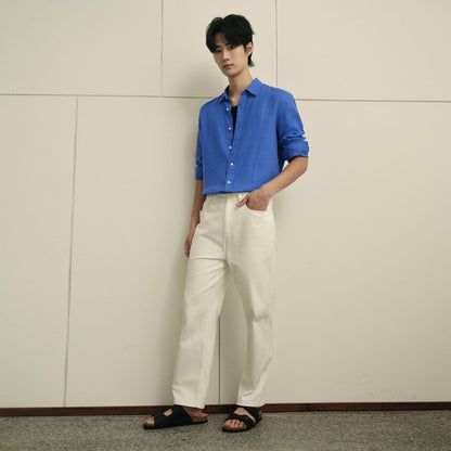 Men’S Linen Poplin Long Sleeve Shirt | Korea Collection - Giordano