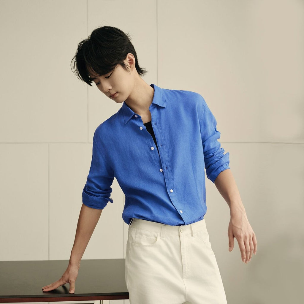 Men’S Linen Poplin Long Sleeve Shirt | Korea Collection S - Shop Giordano