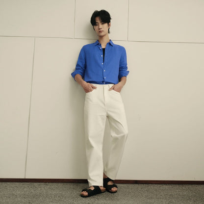 Men’S Linen Poplin Long Sleeve Shirt | Korea Collection - Giordano