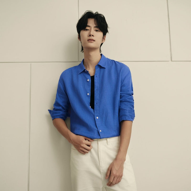 Men’S Linen Poplin Long Sleeve Shirt | Korea Collection S - Shop Giordano