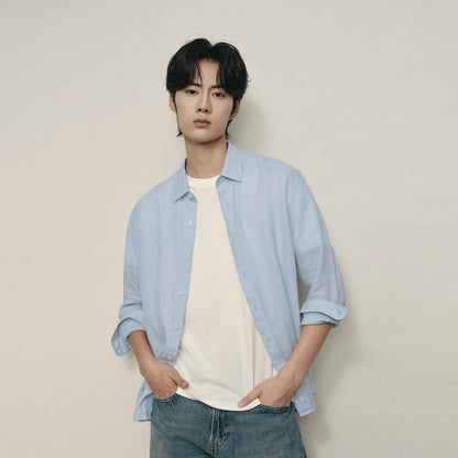 Men’S Linen Poplin Long Sleeve Shirt | Korea Collection - Giordano